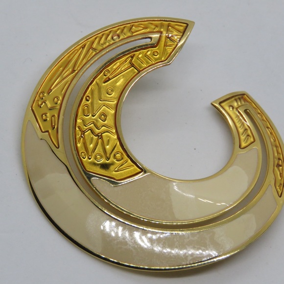 Vintage Edgar BEREBI Designer Enamelled Gold Foil Earrings Cream Swirl 1990s - Picture 6 of 7